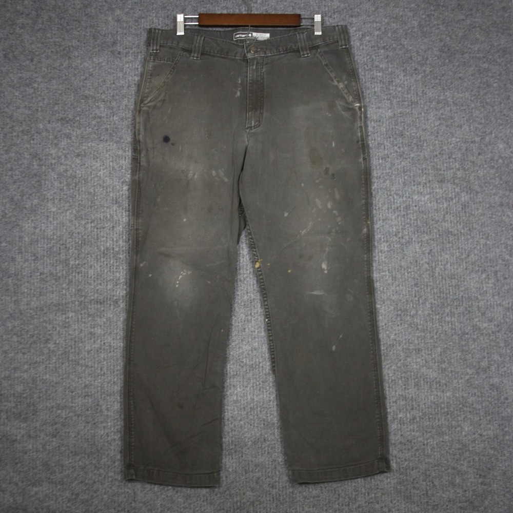 Carhartt Mens 36 Gray Relaxed Fit Work Pants Distressed Faded Carpenter Cargo